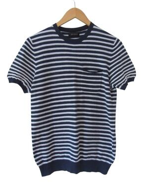 Naadam Short Sleeve Knit Top Sweater Small Blue White Striped Crewneck Classic
